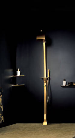 Gessi Mimi Duschs�ule mit Regenbrause und integriertem Thermostat, in gold glanz, art. 31431.032, auch in Edelstahl geb�rstet, chrom geb�rstet und wei� perlmutt erh�ltlich