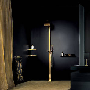 Gessi Mimi Duschs�ule mit Regenbrause und integriertem Thermostat, in gold glanz, art. 31431.032, auch in Edelstahl geb�rstet, chrom geb�rstet und wei� perlmutt erh�ltlich