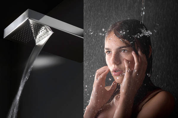 Gessi Segni Rettangolo Kopfbrause 470x216mm art. 32863.238 mit zwei Strahlarten, Regen und Wasserfall