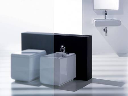 Serie OH!, Simas Italien, Design Simone Micheli, Waschbecken, Gr��e 60x50cm, art. OH10, Farbe: wei�, WC und Bidet bodenstehend, Gr��e 51x38cm, art. OH01 + OH04, Farbe: wei�