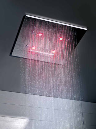 Gessi Colour LED Deckenbrause, Gr��e 500 x 500 mm, beleuchtetes Led-Farblicht, Funktionen Regenfall, 1 Wasserfall, Nebel bzw. Spr�hregen,  Oberfl�che Edelstahl Hochglanz, art. 32855 (UP-Teile) + art. 32927.238 (Sichtteil), Einbau in die Decke oder Zwischendecke, Farblicht und Verlauf frei w�hlbar