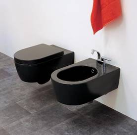 Flaminia Link WC wandh�ngend art. 5051/WC  und Flaminia Link Bidet wandh�ngend art. 5051/B, in Farbe schwarz glanz / nero lucido