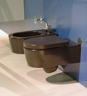 Flaminia Link WC wandh�ngend art. 5051/WC und Flaminia Link Bidet wandh�ngend art. 5051/B, in Farbe schwarz matt / grafite
