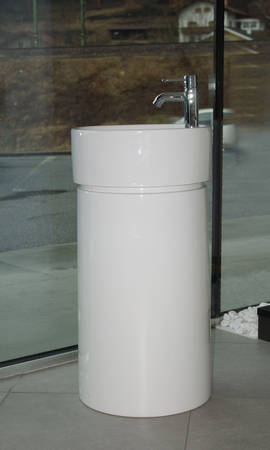 Flaminia Twin Column, freistehender Trinkbrunnen in Keramik wei�, ist auch ohne Armaturenbohrung auf dem Becken erh�ltlich,  �42cm, art. 5050/COLC + 5050/42C