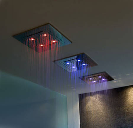 Gessi Privatewellness Colour Tellerkopfbrause 50x50cm deckenb�ndig in Edelstahl Hochglanz (chrom), mit drei Strahlarten: Nebel, Wasserfall, Regen und LED Farbtherapie, art. 32855 (Einbaurahmen) + art. 32927 (Sichtteil Kopfbrause)