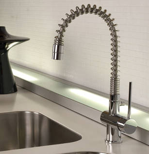 Gessi Oxygene HT Sp�ltischarmatur in chrom mit beweglichem Auslauf mit Edelstahl-Stahl-Feder und mit 360� drehbarem Auslauf, Feder kann zur Reinigung abgenommen werden, art. 00908.031, auch in Edelstahl geb�rstet Finox erh�ltlich
