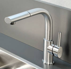 Gessi Ovale K�chenmischer in Edelstahl geb�rstet Finox, mit ausziehbarer Brause, art. 26023.149, auch in chrom erh�ltlich