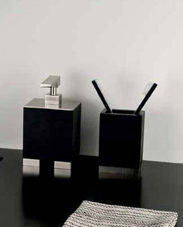 Gessi Rettangolo Mundglas Standmodell Edelstahl geb�rstet Finox, art. 20835.149, mit Beh�lter in schwarz