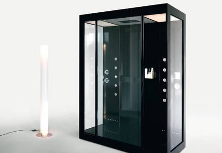 Avec toi free standing, Kos Italia, Design Ludovica & Roberto Palomba, freistehendes Dampfbad mit Dusche, Armaturengruppe und Farblichtanlage, Gr��e 1800x900x2320mm, Farbe schwarz