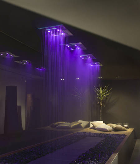 Gessi Privatwellness COLOUR XXL Tellerkopfbrause zur Deckenmontage, 500 x 500 mm, mit LED Farblicht, Funktionen: Nieselregen, Wasserfall, Nebel (Spr�hregen), Oberfl�che: Edelstahl Hochglanz, art. 32855 (UP-Teile) + art. 32927.238 (Sichtteil)
