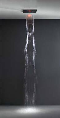 Privatewellness Colour Kopfbrause 35x35cm mit LED Farblicht und Wasserfall, art. 32849 (UP-Teile)+32948 (Sichtteil), im Bild die Funktion Wasserfall