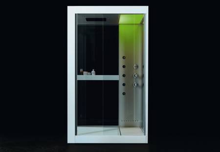 Avec moi, Kos Italia, Design ps+a Palomba Serafini Associati, Dampfbad mit Dusche, Armaturengruppe und Farblichtanlage in Wandanschluss (auch Eckversion lieferbar), Gr��e 1350x900x2320mm, Farbe wei�