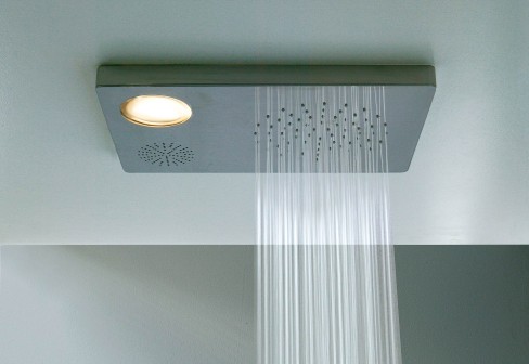 Serie Shower, Zucchetti rubinetteria, Deckenbrause 370x240mm mit wei�em Licht und Lautsprecher, mit Bedientastatur und MP3-Player-Halterung, art. Z94150, Oberfl�che verchromt