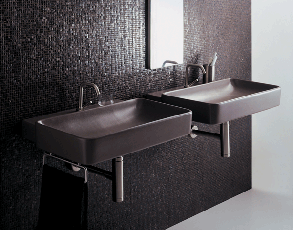 Serie Flow, Simas Ceramica, Design Terri Pecora, lavabo, misura 69x50cm, art. FL01, colore: antracite (nero opaco)